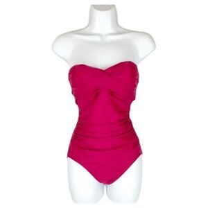 Merona S Swimsuit Dark Pink One Piece Solid Sweetheart Strapless High Leg